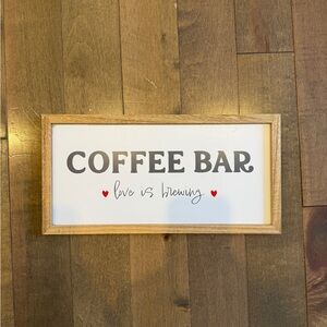 Coffee Bar 'Love Is Brewing' Framed Wall Sign - White and Natural Wood